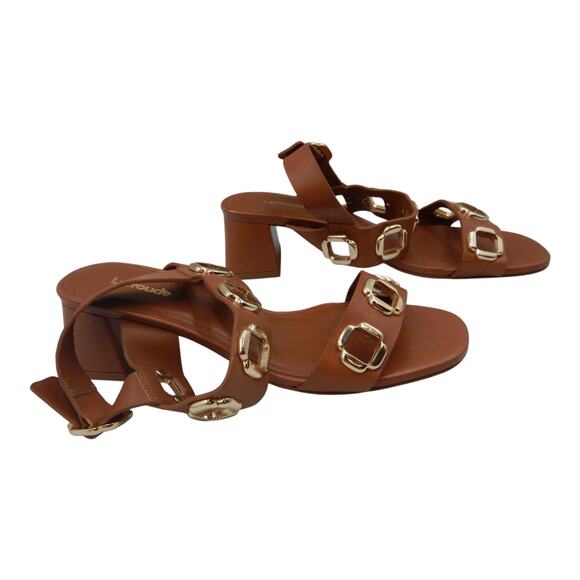 Larroude Milan Block Heel Sandals Brown Caramel Leather Size 6.5 - Picture 3 of 8